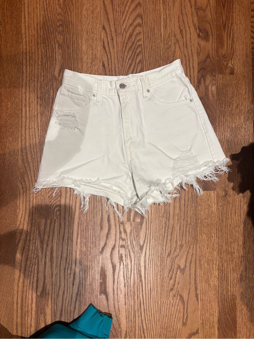 Levi's White High-Waist Distressed Denim Shorts